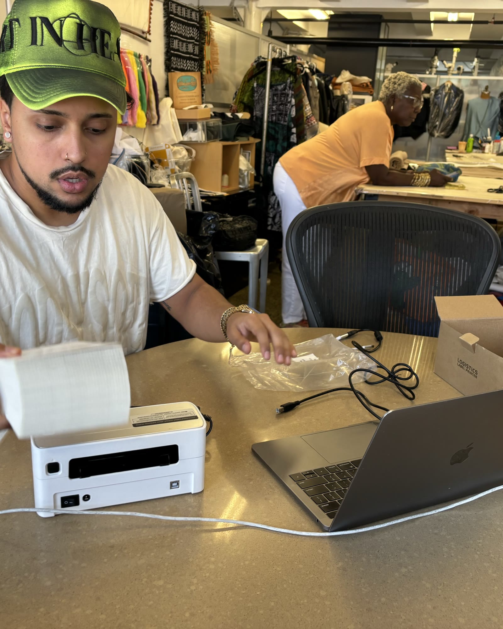 Feeding labels through a tag printer