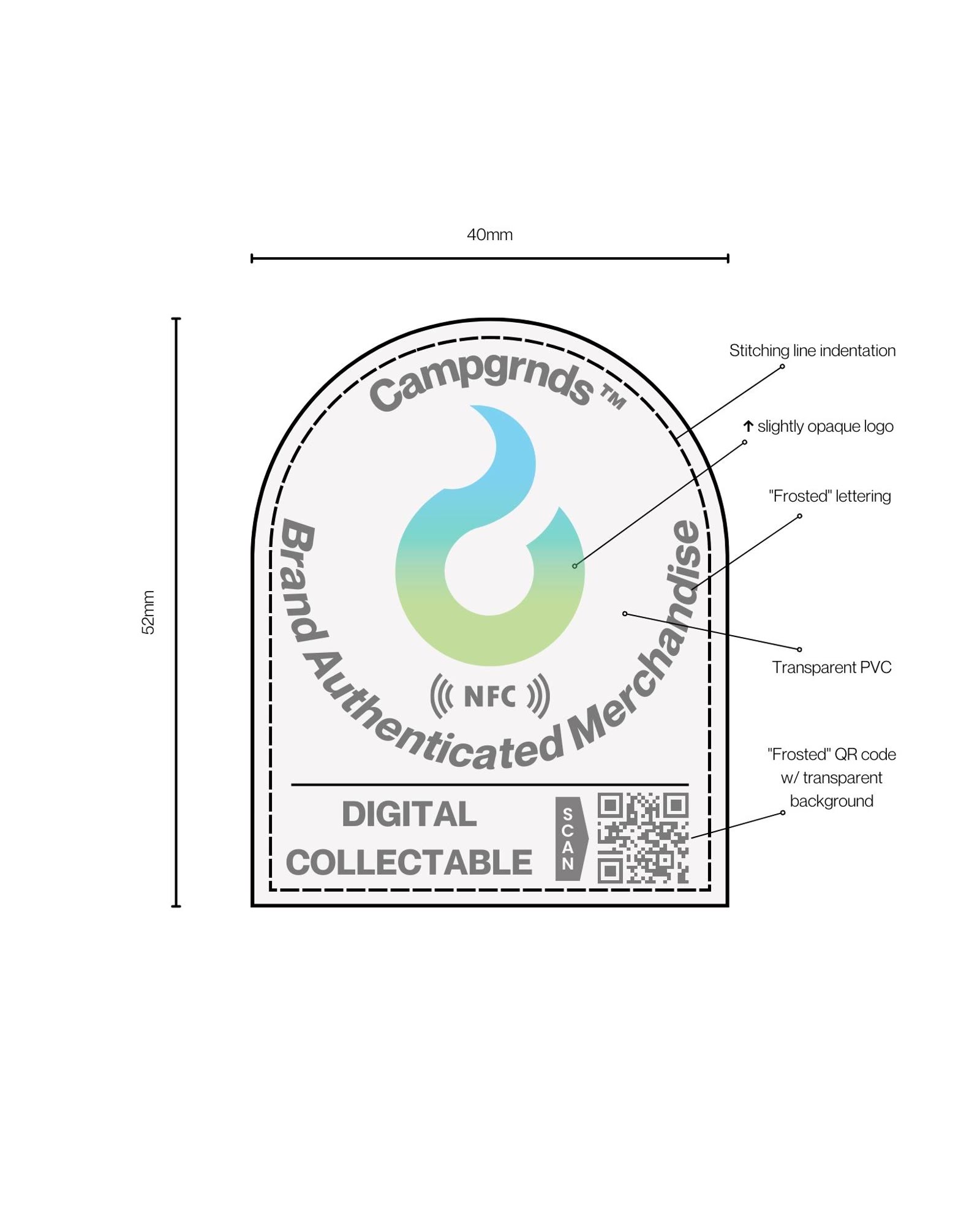 Annotated spec for the Campgrnds NFC and QR authentication label